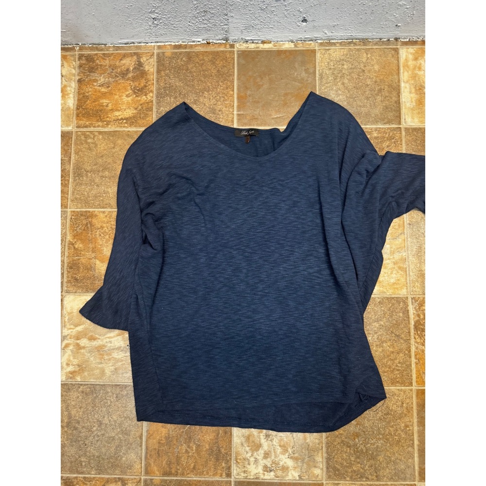 Laila Jayde Womens XL Navy Blue Slub Knit Scoop Neck Long Sleeve Top CasualShirt